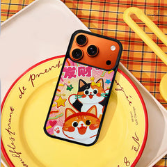 3D Embossed Lucky Orange & Calico Cat Phone Case for iPhone 13-17 Pro Max