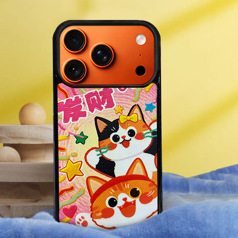 3D Embossed Lucky Orange & Calico Cat Phone Case for iPhone 13-17 Pro Max