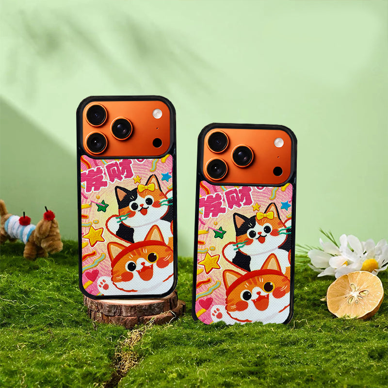 3D Embossed Lucky Orange & Calico Cat Phone Case for iPhone 13-17 Pro Max