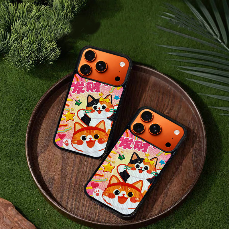 3D Embossed Lucky Orange & Calico Cat Phone Case for iPhone 13-17 Pro Max