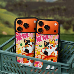 3D Embossed Lucky Orange & Calico Cat Phone Case for iPhone 13-17 Pro Max