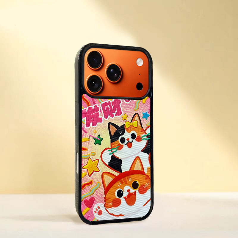 3D Embossed Lucky Orange & Calico Cat Phone Case for iPhone 13-17 Pro Max