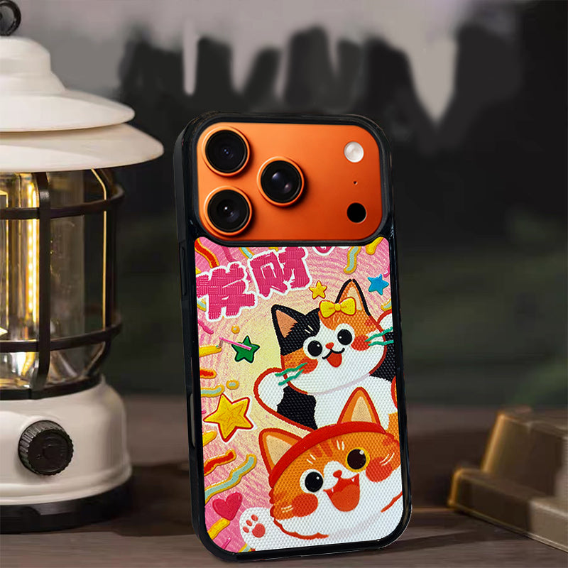3D Embossed Lucky Orange & Calico Cat Phone Case for iPhone 13-17 Pro Max