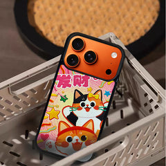 3D Embossed Lucky Orange & Calico Cat Phone Case for iPhone 13-17 Pro Max