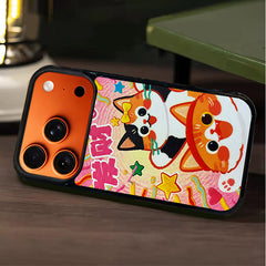 3D Embossed Lucky Orange & Calico Cat Phone Case for iPhone 13-17 Pro Max