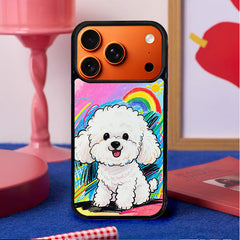 3D Embossed Rainbow Bichon Frise Phone Case for iPhone 13-17 Pro Max
