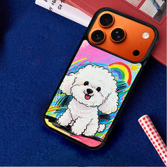 3D Embossed Rainbow Bichon Frise Phone Case for iPhone 13-17 Pro Max