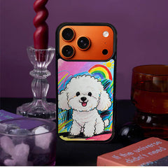 3D Embossed Rainbow Bichon Frise Phone Case for iPhone 13-17 Pro Max