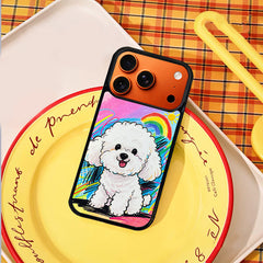 3D Embossed Rainbow Bichon Frise Phone Case for iPhone 13-17 Pro Max