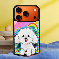 3D Embossed Rainbow Bichon Frise Phone Case for iPhone 13-17 Pro Max