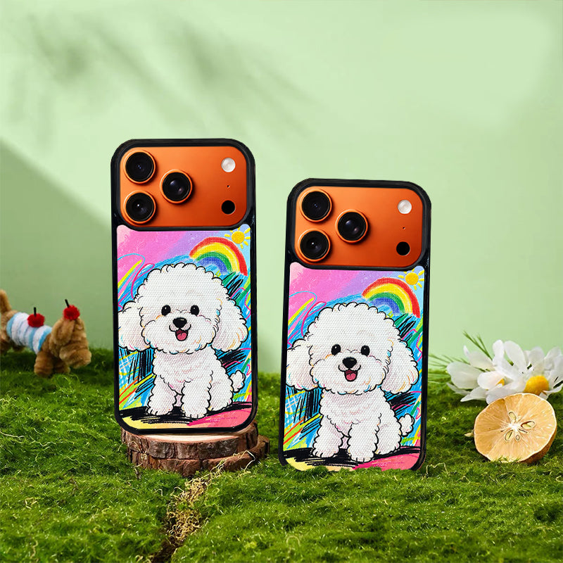 3D Embossed Rainbow Bichon Frise Phone Case for iPhone 13-17 Pro Max