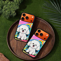 3D Embossed Rainbow Bichon Frise Phone Case for iPhone 13-17 Pro Max