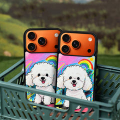 3D Embossed Rainbow Bichon Frise Phone Case for iPhone 13-17 Pro Max