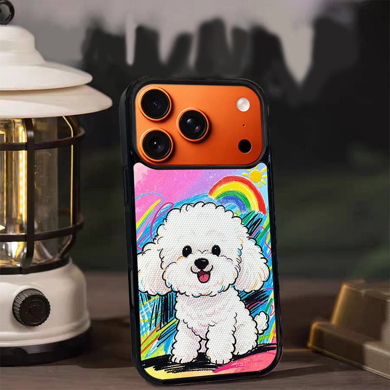 3D Embossed Rainbow Bichon Frise Phone Case for iPhone 13-17 Pro Max