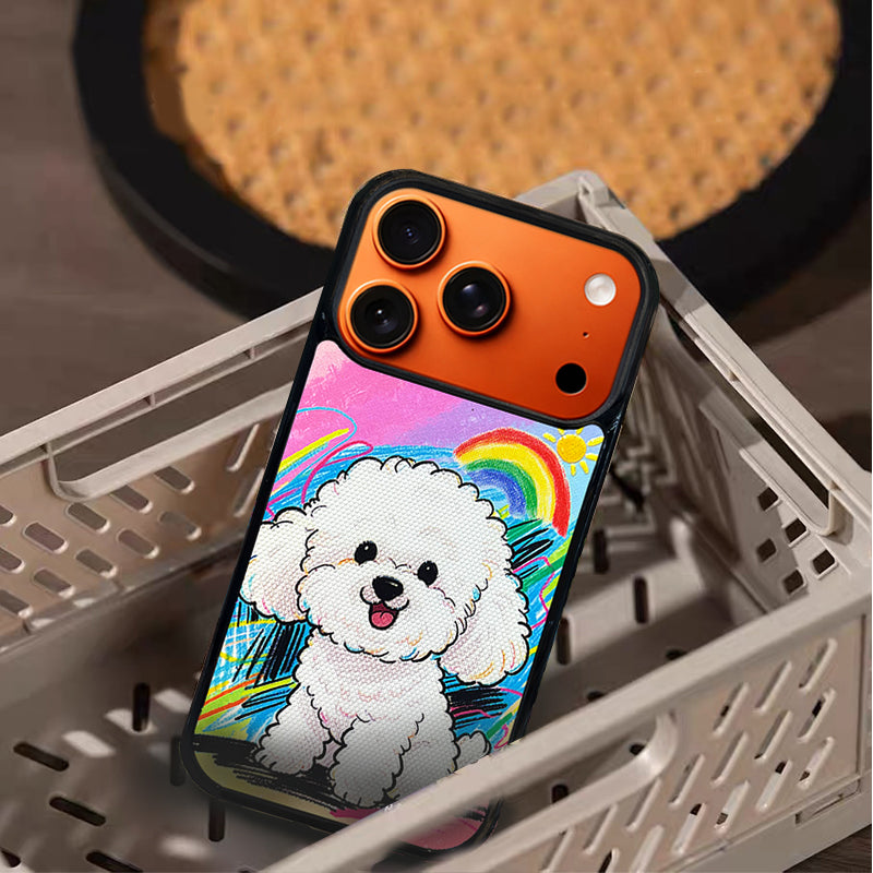 3D Embossed Rainbow Bichon Frise Phone Case for iPhone 13-17 Pro Max