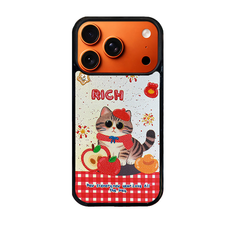 3D Embossed Rich Tabby Cat Phone Case for iPhone 13-17 Pro Max