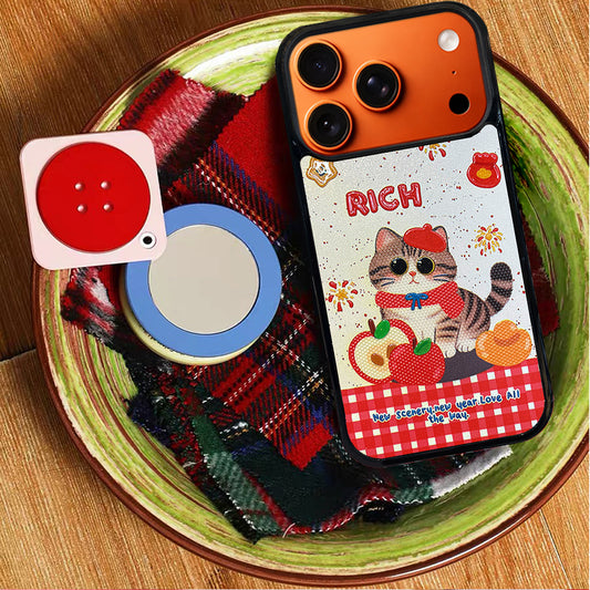 3D Embossed Rich Tabby Cat Phone Case for iPhone 13-17 Pro Max