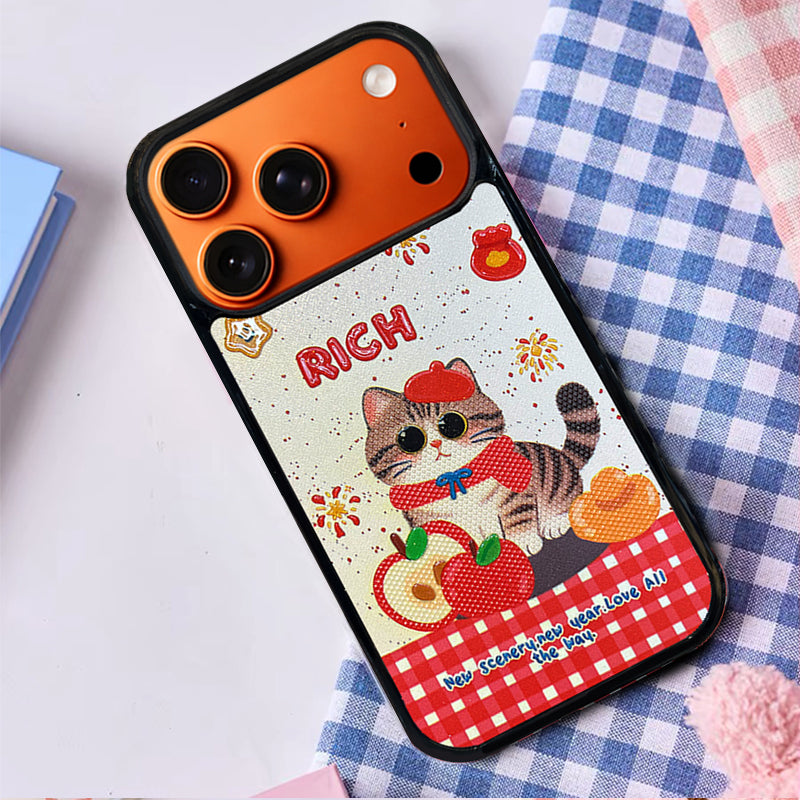 3D Embossed Rich Tabby Cat Phone Case for iPhone 13-17 Pro Max