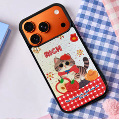 3D Embossed Rich Tabby Cat Phone Case for iPhone 13-17 Pro Max