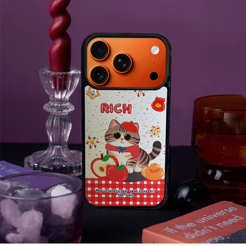 3D Embossed Rich Tabby Cat Phone Case for iPhone 13-17 Pro Max