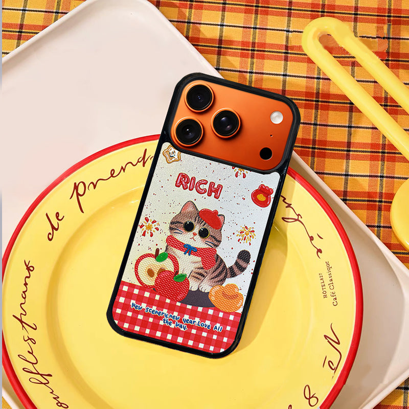 3D Embossed Rich Tabby Cat Phone Case for iPhone 13-17 Pro Max