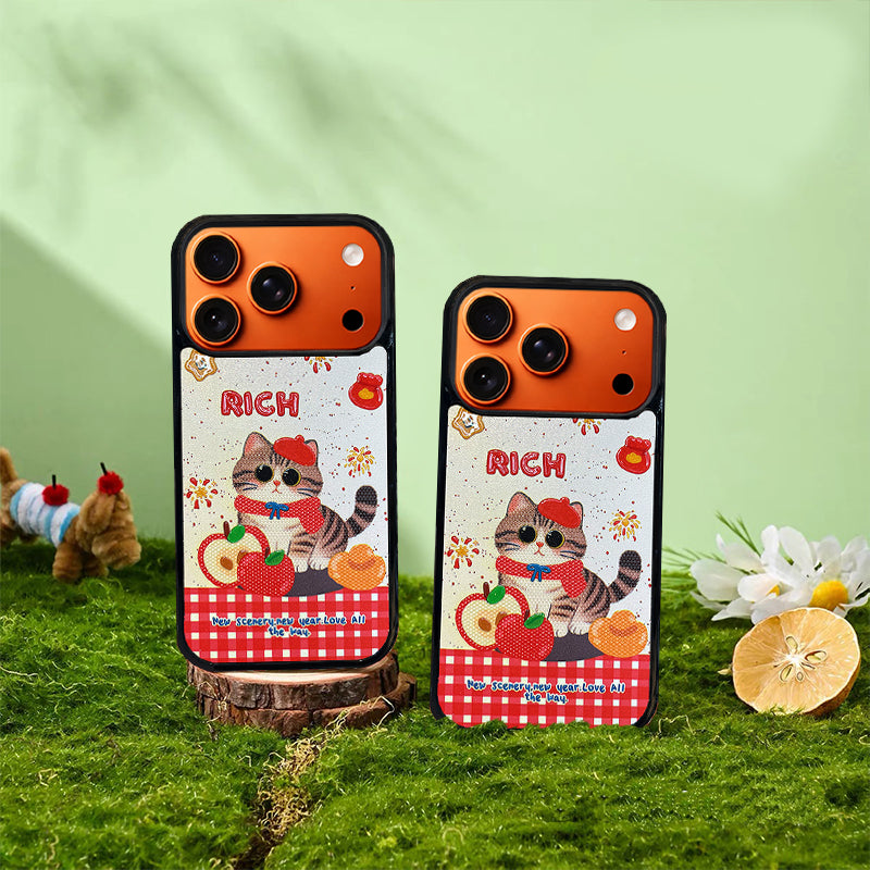 3D Embossed Rich Tabby Cat Phone Case for iPhone 13-17 Pro Max