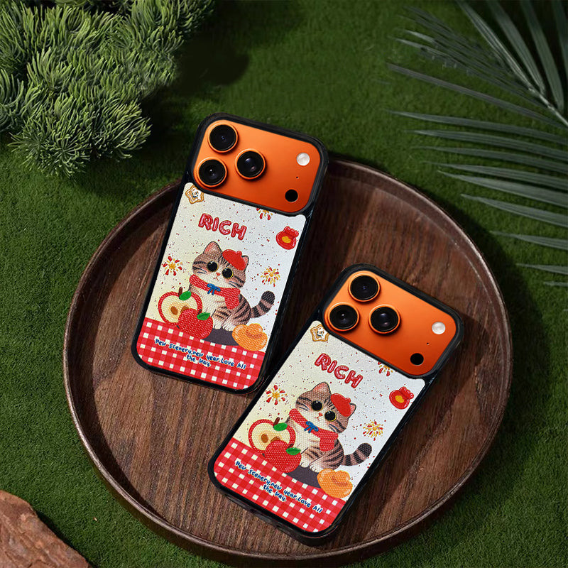 3D Embossed Rich Tabby Cat Phone Case for iPhone 13-17 Pro Max