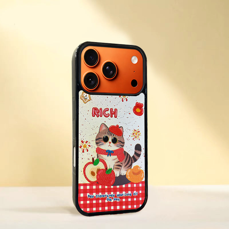 3D Embossed Rich Tabby Cat Phone Case for iPhone 13-17 Pro Max
