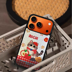 3D Embossed Rich Tabby Cat Phone Case for iPhone 13-17 Pro Max