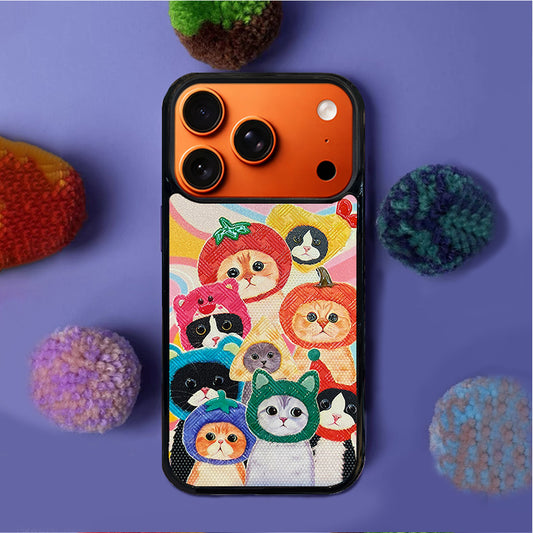 3D Embossed Cat Family Portrait Phone Case for iPhone 13-17 Pro Max