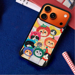 3D Embossed Cat Family Portrait Phone Case for iPhone 13-17 Pro Max