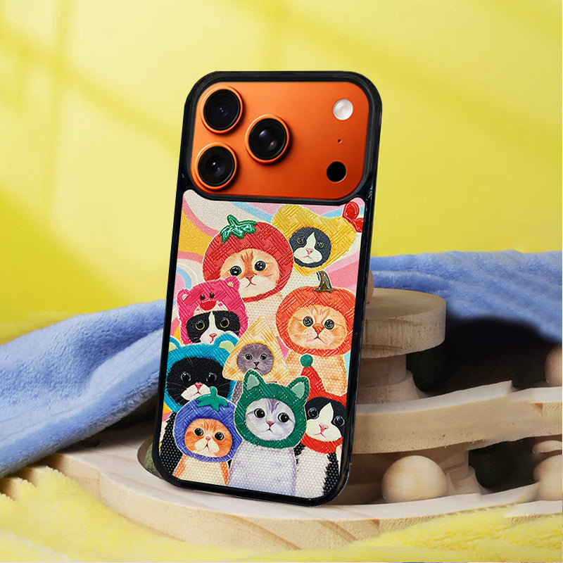 3D Embossed Cat Family Portrait Phone Case for iPhone 13-17 Pro Max