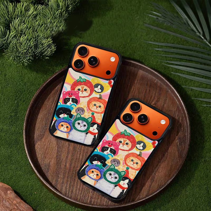 3D Embossed Cat Family Portrait Phone Case for iPhone 13-17 Pro Max
