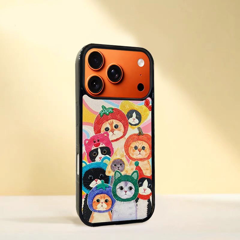 3D Embossed Cat Family Portrait Phone Case for iPhone 13-17 Pro Max