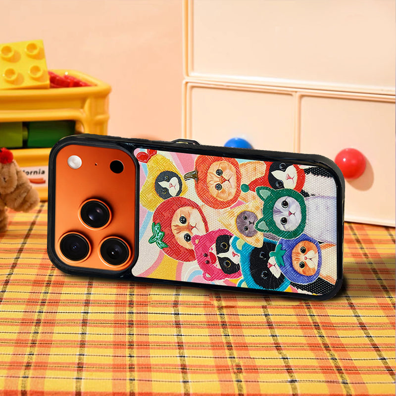 3D Embossed Cat Family Portrait Phone Case for iPhone 13-17 Pro Max