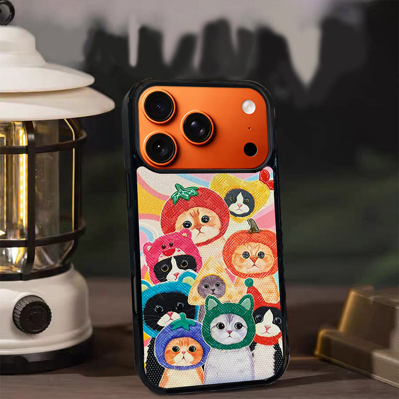 3D Embossed Cat Family Portrait Phone Case for iPhone 13-17 Pro Max