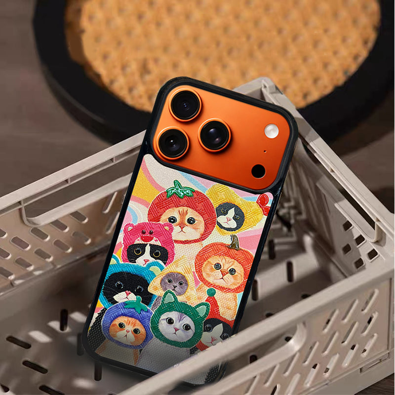 3D Embossed Cat Family Portrait Phone Case for iPhone 13-17 Pro Max