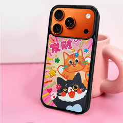 3D Embossed Lucky Black & Orange Cat Phone Case for iPhone 13-17 Pro Max