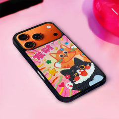 3D Embossed Lucky Black & Orange Cat Phone Case for iPhone 13-17 Pro Max