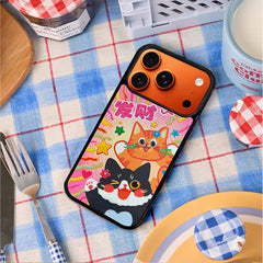 3D Embossed Lucky Black & Orange Cat Phone Case for iPhone 13-17 Pro Max