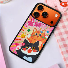 3D Embossed Lucky Black & Orange Cat Phone Case for iPhone 13-17 Pro Max