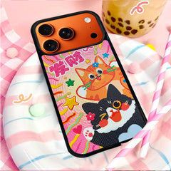 3D Embossed Lucky Black & Orange Cat Phone Case for iPhone 13-17 Pro Max