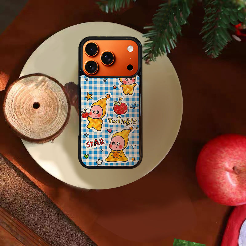 3D Embossed Blue Plaid Twinkle Twinkle Phone Case for iPhone 13-17 Pro Max