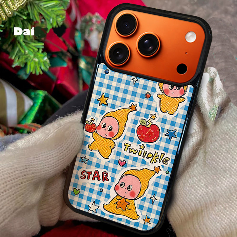 3D Embossed Blue Plaid Twinkle Twinkle Phone Case for iPhone 13-17 Pro Max