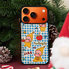 3D Embossed Blue Plaid Twinkle Twinkle Phone Case for iPhone 13-17 Pro Max