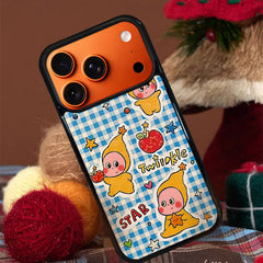 3D Embossed Blue Plaid Twinkle Twinkle Phone Case for iPhone 13-17 Pro Max