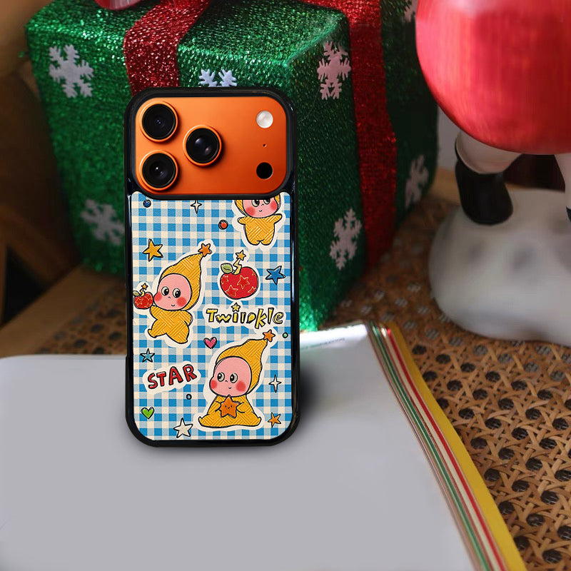 3D Embossed Blue Plaid Twinkle Twinkle Phone Case for iPhone 13-17 Pro Max
