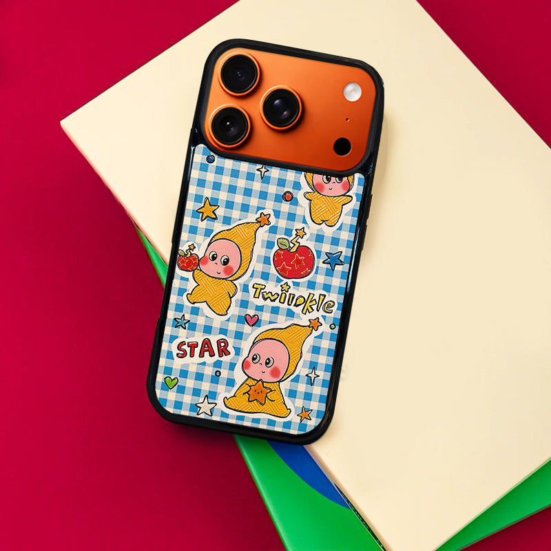 3D Embossed Blue Plaid Twinkle Twinkle Phone Case for iPhone 13-17 Pro Max