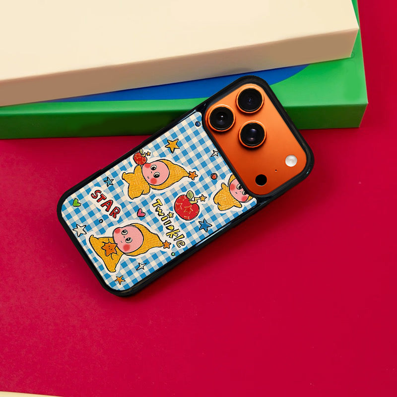 3D Embossed Blue Plaid Twinkle Twinkle Phone Case for iPhone 13-17 Pro Max