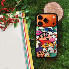 3D Embossed Crayon Shin-chan Holding Fuchsia Star Phone Case for iPhone 13-17 Pro Max